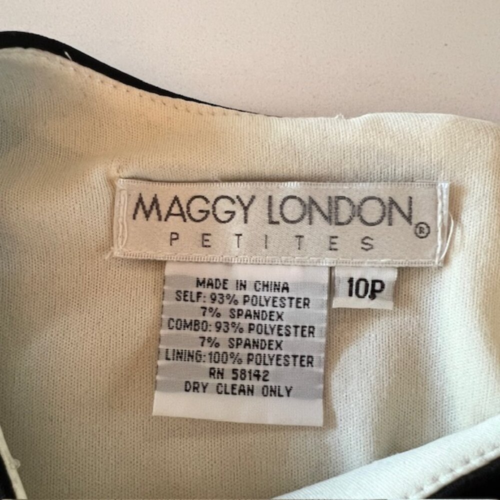 Maggy London Petites Colorblock Sheath Dress 10P Black Ivory Blue Sleeveless Wor - Picture 6 of 6